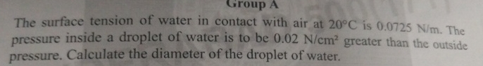Solved The surface tension of water in contact with air at | Chegg.com