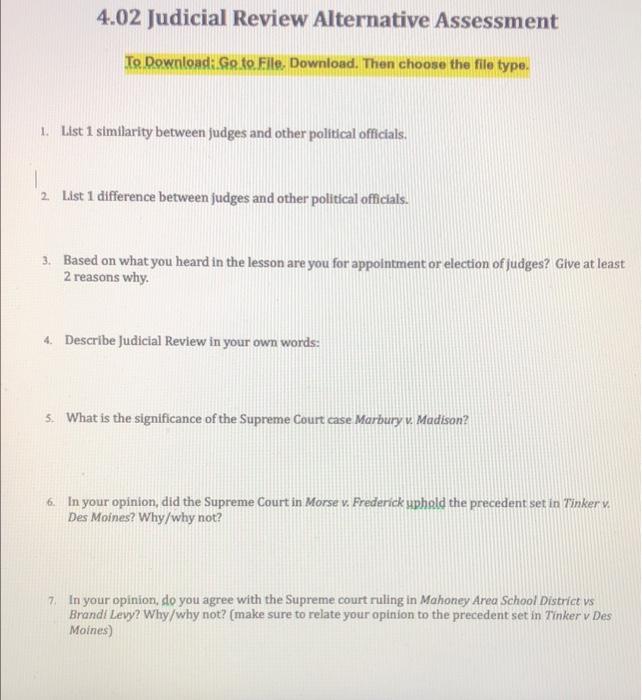 4.02 Judicial Review Alternative Assessment To Chegg
