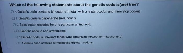 Solved Which of the following statements about the genetic | Chegg.com