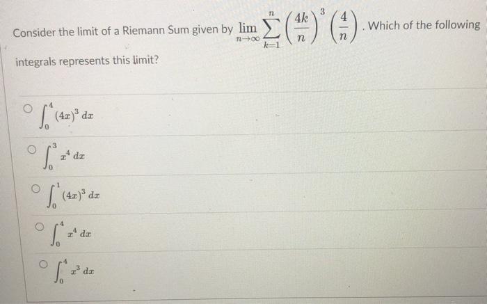 Solved Consider The Limit Of A Riemann Sum Given By Lim W Chegg Com