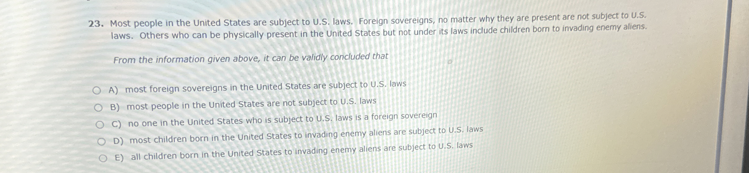 Solved Most people in the United States are subject to U.S. | Chegg.com