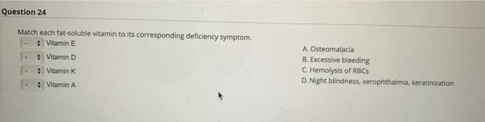 Solved Question 24 Match each fat-soluble vitamin to its | Chegg.com