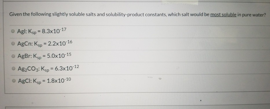 Solved Given The Following Slightly Soluble Salts And | Chegg.com