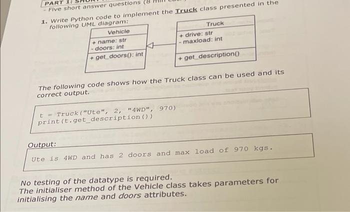 Solved PART Five short answer questions (8 1. Write Python | Chegg.com