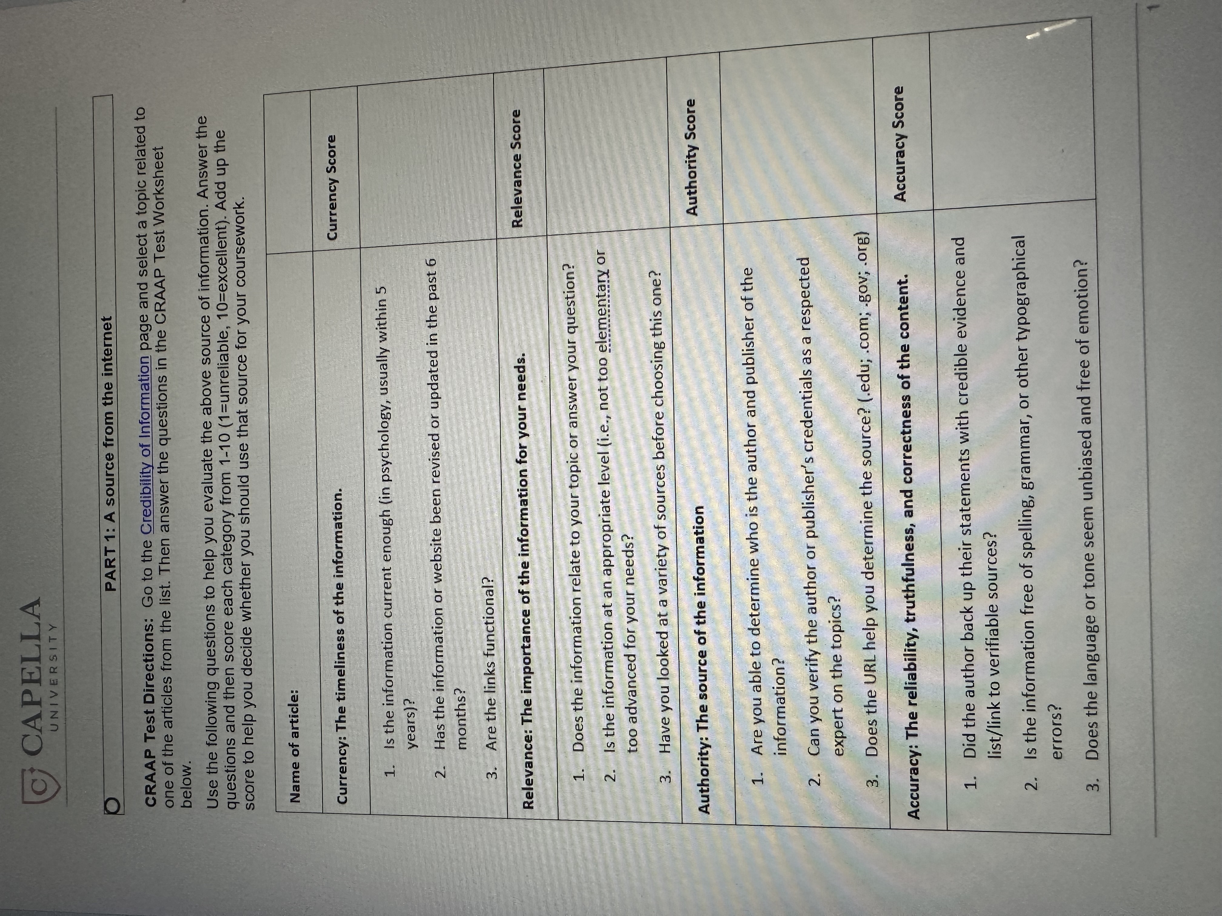 PART 1: A source from the internetCRAAP Test | Chegg.com