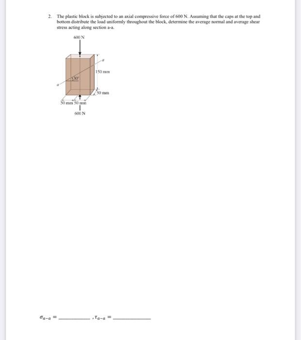 Solved 2. The plastic block is subjected to an axial | Chegg.com