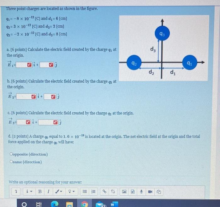 Solved Three point charges are located as shown in the | Chegg.com