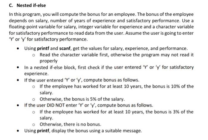 Solved C. Nested if-else In this program, you will compute | Chegg.com