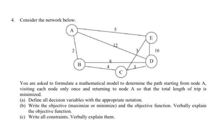 Solved 4. Consider the network below. You are asked to | Chegg.com