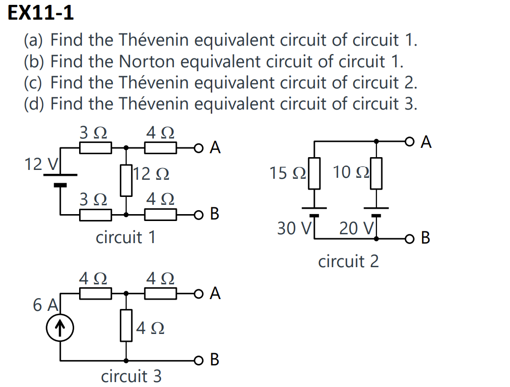 Solved EX11-1(a) ﻿Find the Thévenin equivalent circuit of | Chegg.com