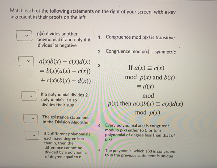 Solved Match each of the following statements on the right | Chegg.com