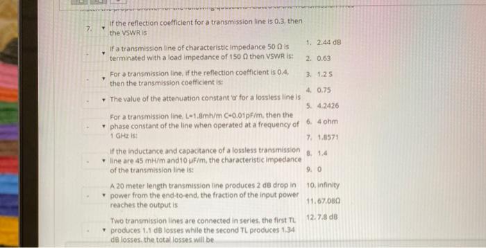 Solved 7. if the reflection coefficient for a transmission | Chegg.com