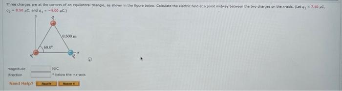 Solved Three charges are at the corners of an equilateral | Chegg.com