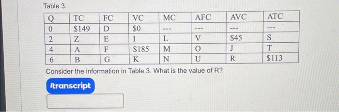 Solved Table 3 . Consider the information in Table 3. What | Chegg.com