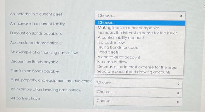 Solved An increase in a current asset Choose... An increase | Chegg.com