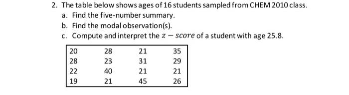 Solved 2. The table below shows ages of 16 students sampled | Chegg.com