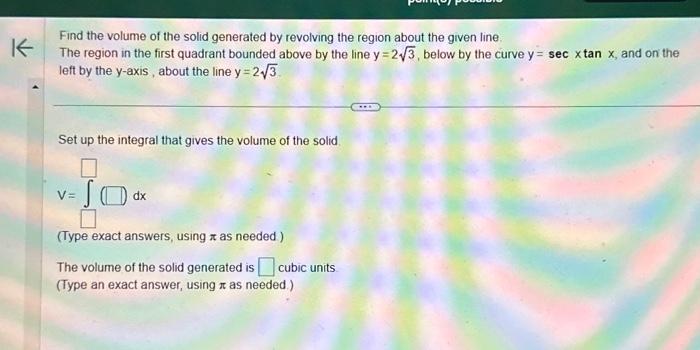 Solved Find the volume of the solid generated by revolving | Chegg.com