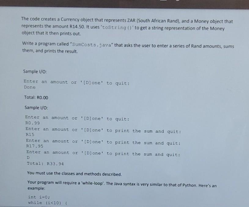 Solved This exercise involves the use of Money and Currency | Chegg.com