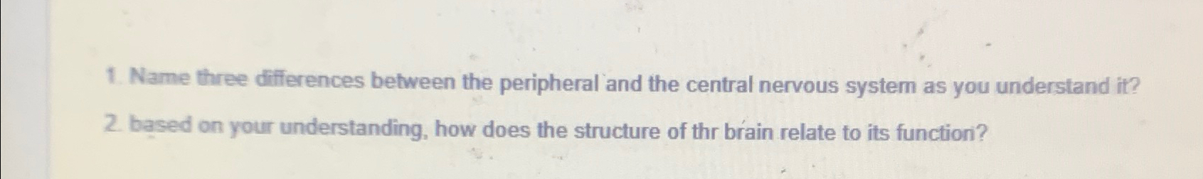 Solved Name three differences between the peripheral and the | Chegg.com