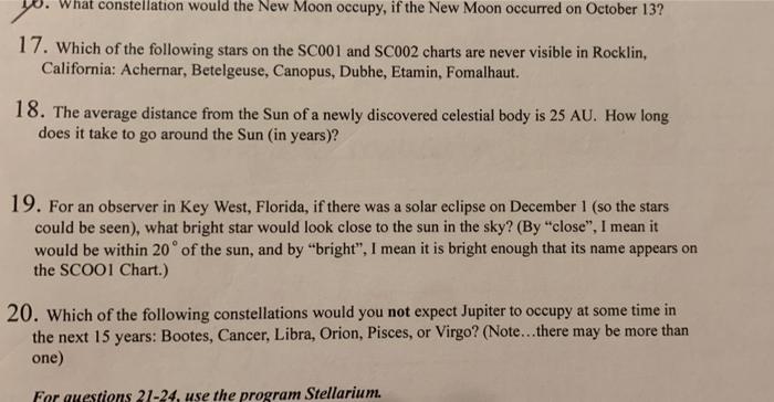 Solved What constellation would the New Moon occupy, if the | Chegg.com