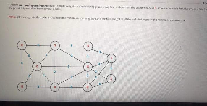 Solved 4 pc Find the minimal spanning tree (MST) and its | Chegg.com