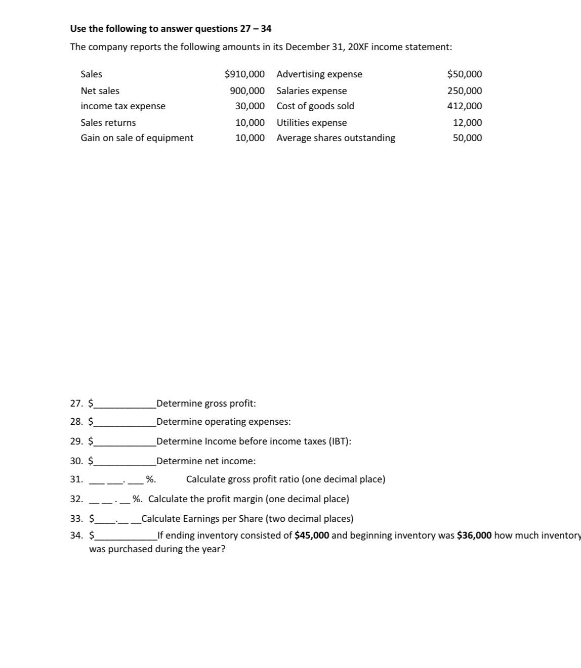 Solved Use the following to answer questions 27-34The | Chegg.com