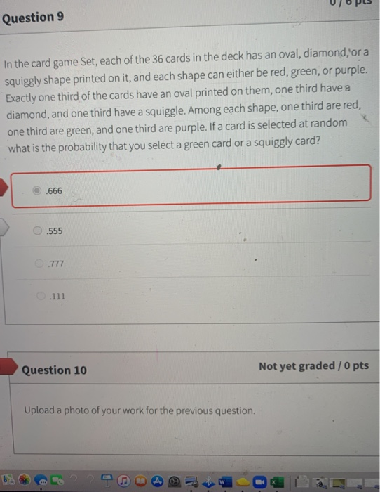 Solved Question 9 In the card game Set, each of the 36 cards | Chegg.com