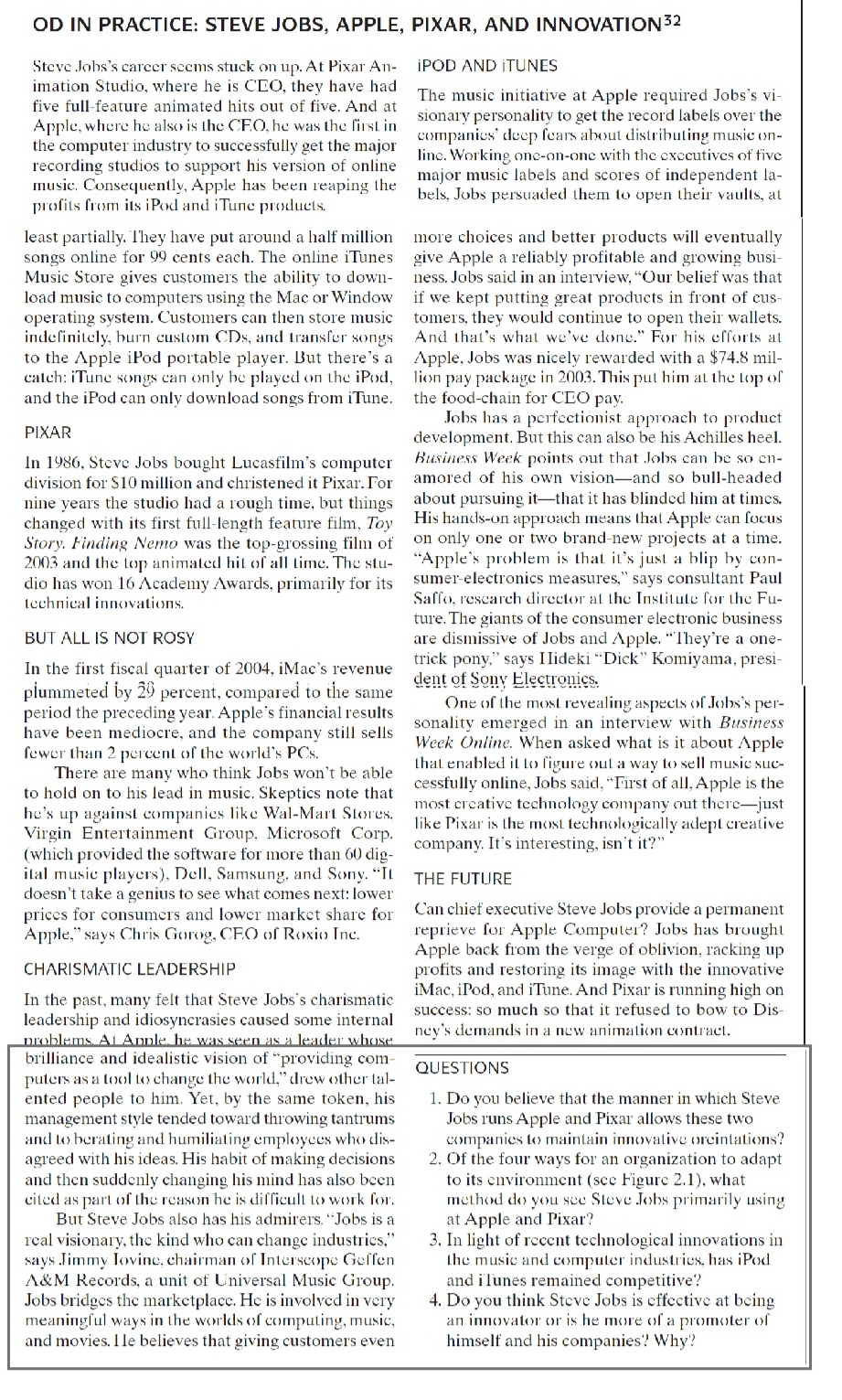 Solved OD IN PRACTICE: STEVE JOBS, APPLE, PIXAR, AND | Chegg.com