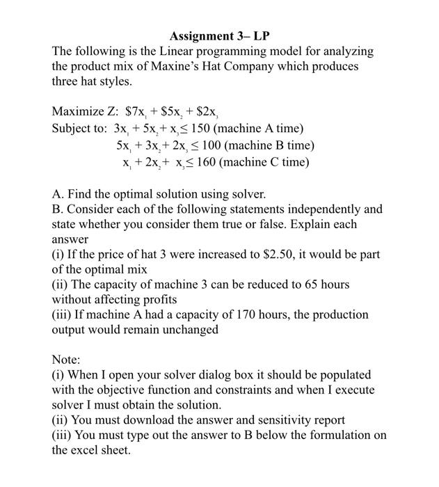 Solved Assignment 3-LP The following is the Linear | Chegg.com