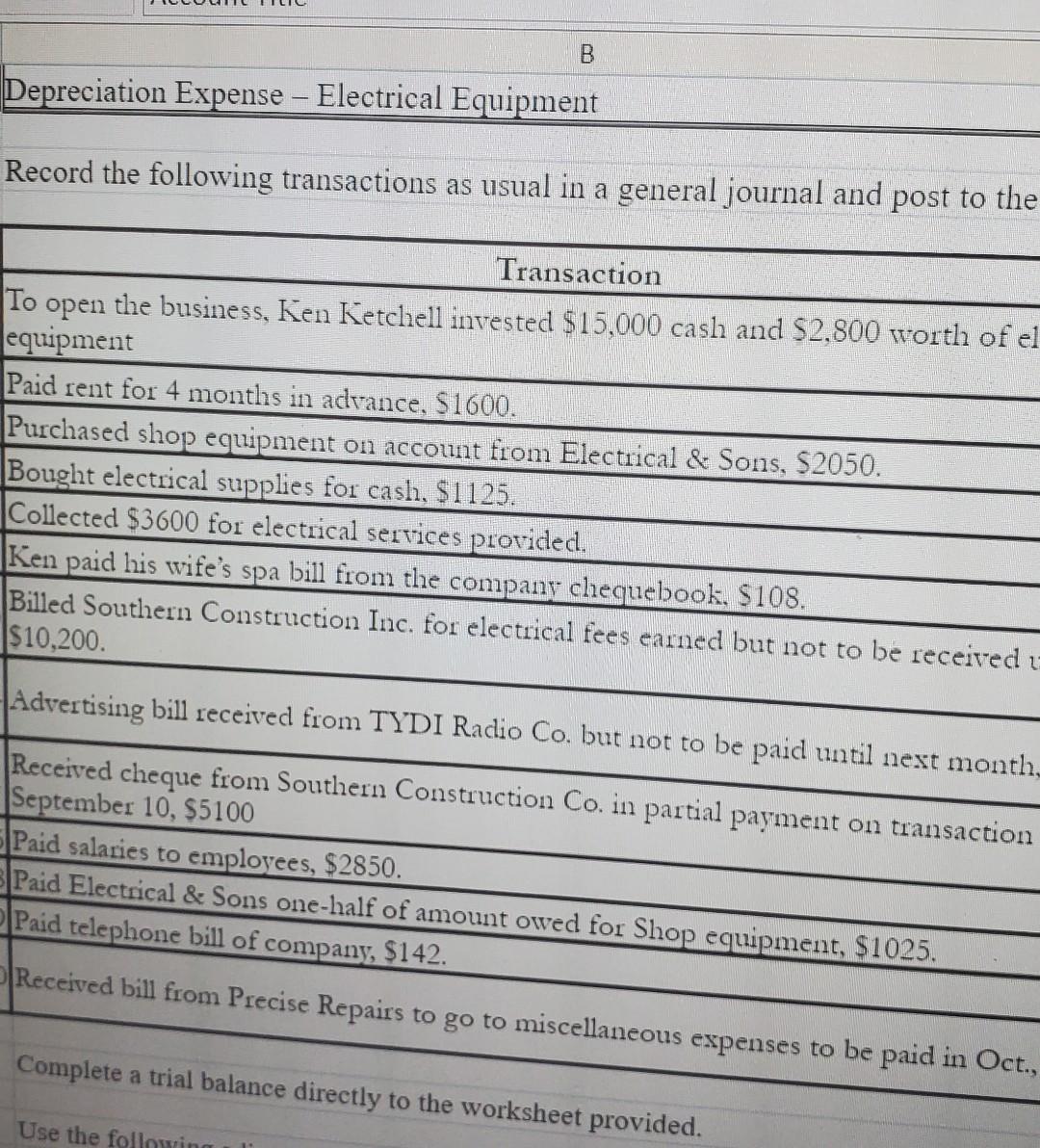 B Depreciation Expense Electrical Equipment Record