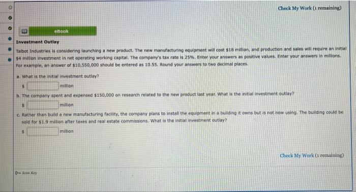Solved Check My Work (1 remaining) LO eBook Investment | Chegg.com