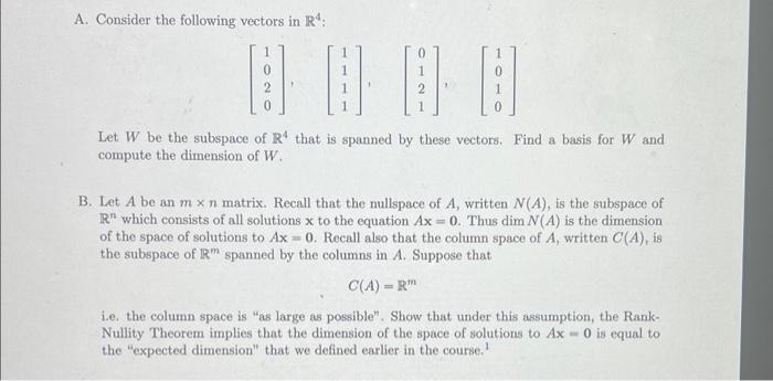 Solved Linear Algebra HELP Please Do A & B I Ran Out Of | Chegg.com