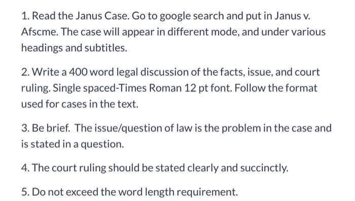 Janus Statement Example 1. Read the Janus Case. Go to google search and put | Chegg.com