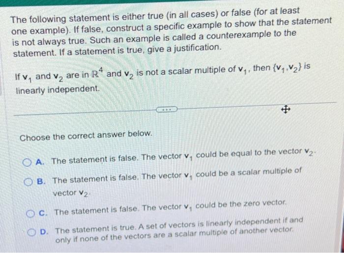 Solved The following statement is either true (in all cases) | Chegg.com