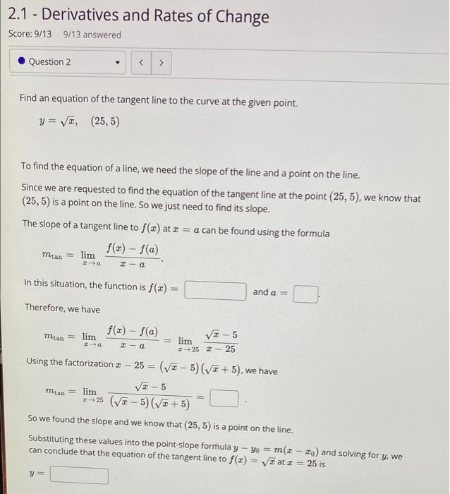 Solved 2.1 - Derivatives and Rates of Change Score: 9/139/13 | Chegg.com