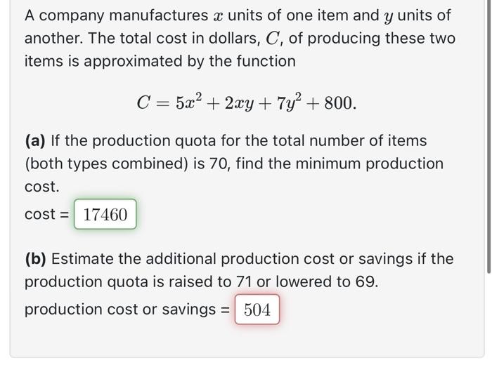 Solved A Company Manufactures X Units Of One Item And Y | Chegg.com