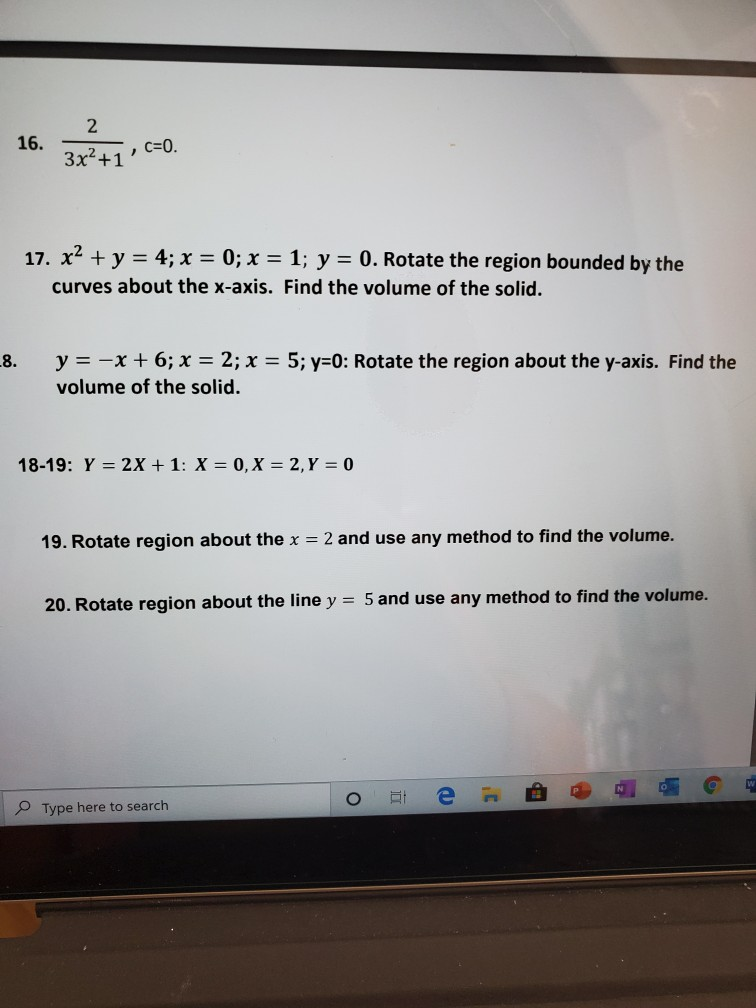 Solved 16. 3x215,C-0. 17. x2 + y = 4; x = 0; x = 1; y = 0. | Chegg.com