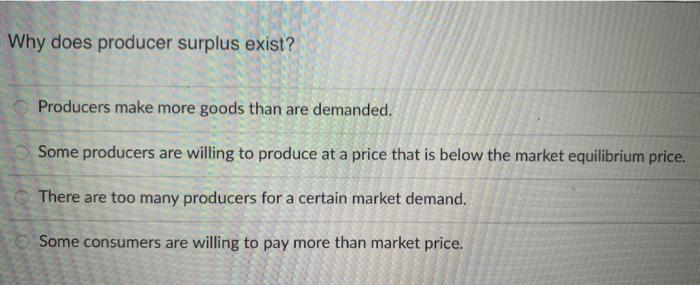 Solved Why does producer surplus exist? Producers make more | Chegg.com