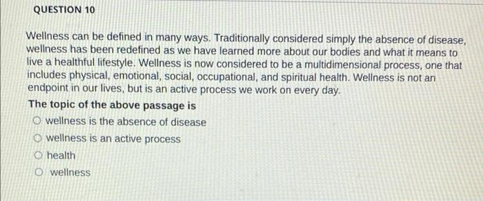 Solved QUESTION 10 Wellness Can Be Defined In Many Ways. | Chegg.com