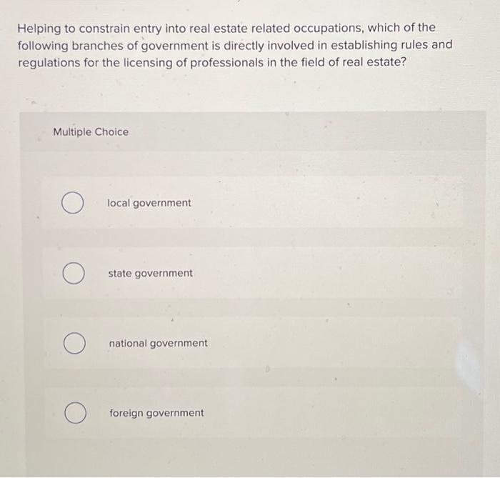 Solved Helping to constrain entry into real estate related