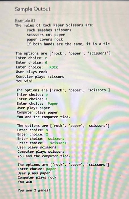 Solved Write a program that allows the user to play Rock | Chegg.com