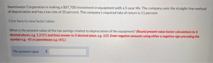 Solved Sweetwater Corporation is making a $87.700 investment