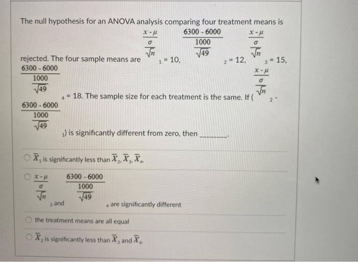 the null hypothesis for an anova analysis comparing