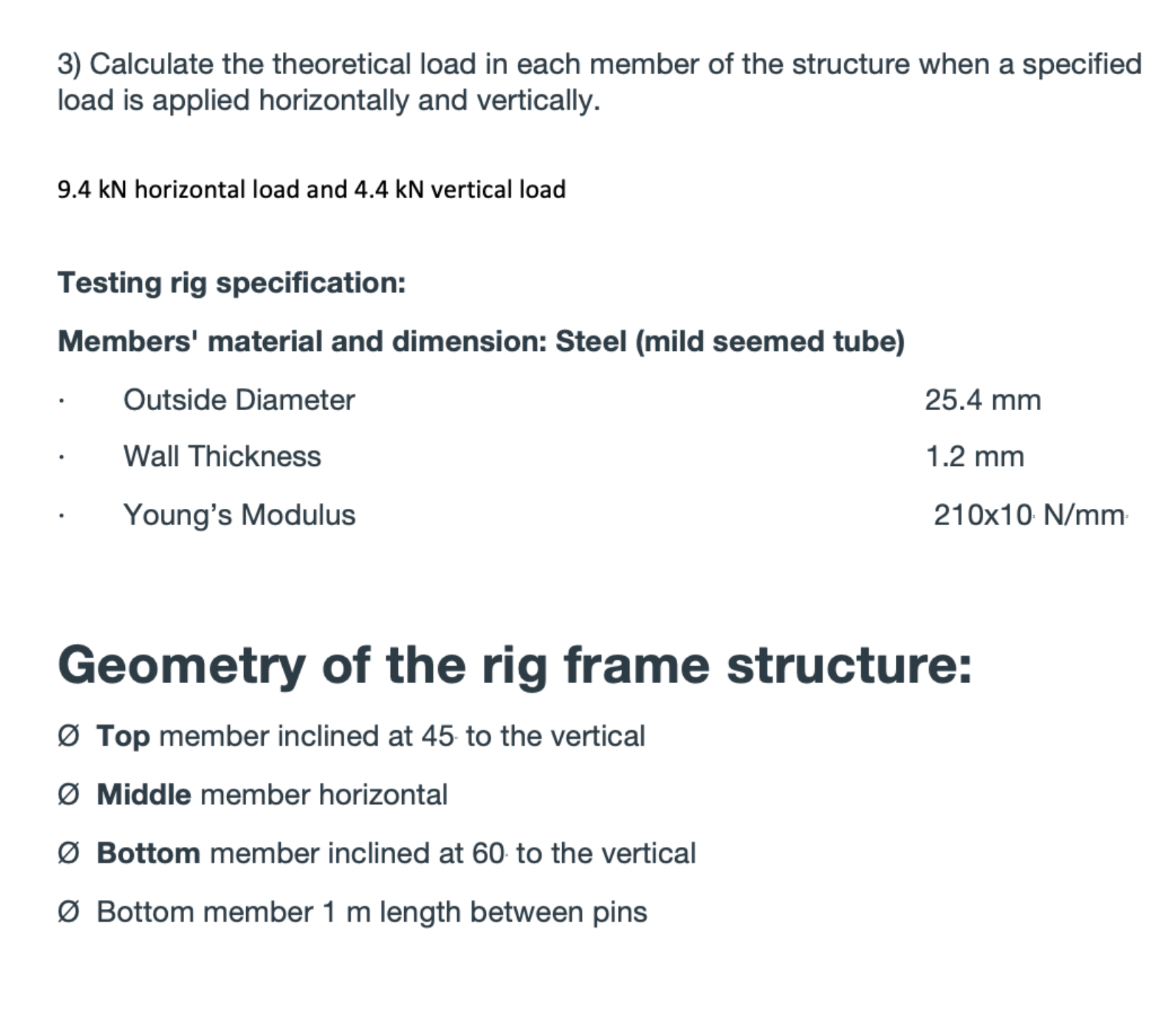 Solved Geometry of the rig frame structure:O? ﻿Top member | Chegg.com