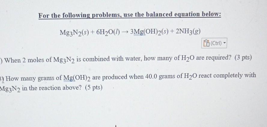 Solved For the following problems, use the balanced equation | Chegg.com