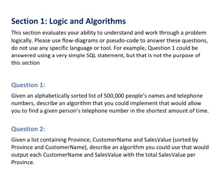 Solved Section 1: Logic And Algorithms This Section | Chegg.com