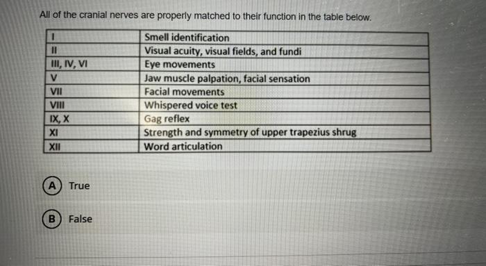 Solved All of the cranial nerves are properly matched to | Chegg.com