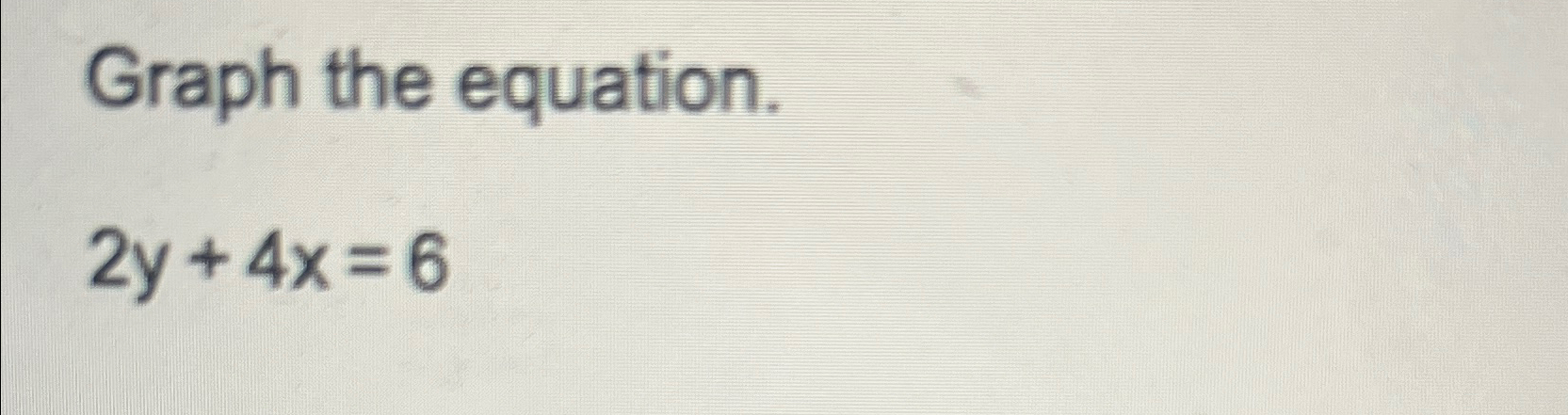 Solved Graph the equation.2y+4x=6 | Chegg.com