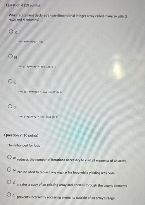Solved Question 1 ( 10 points) Which is an invalid access | Chegg.com
