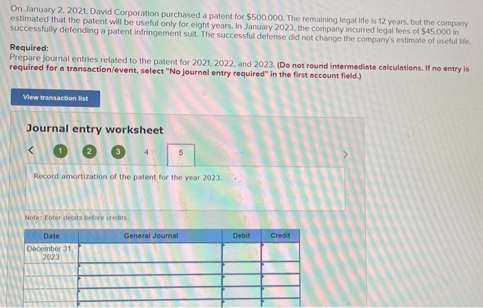 Solved On January 2, 2021. David Corporation purchased a | Chegg.com